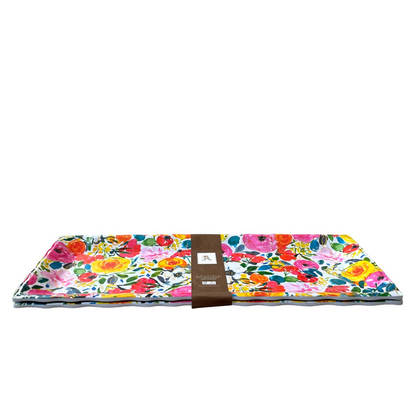 2pc Rachel Ashwell Spring Floral Large Melamine Serving Tray Platter 19x8 NEW - Picture 6 of 9
